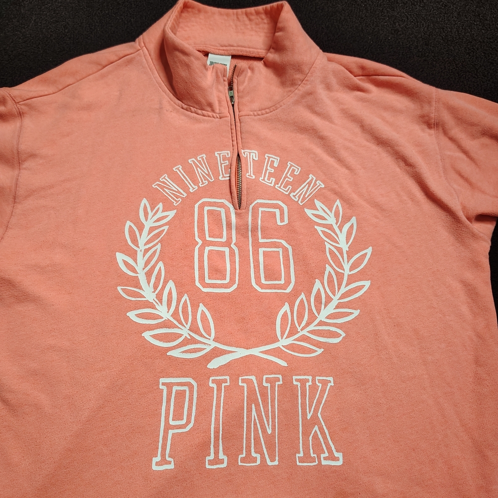 Victoria Secret Pink Peach Quarter Zip Up Sweatshirt 86 Love Pink Women’s Large